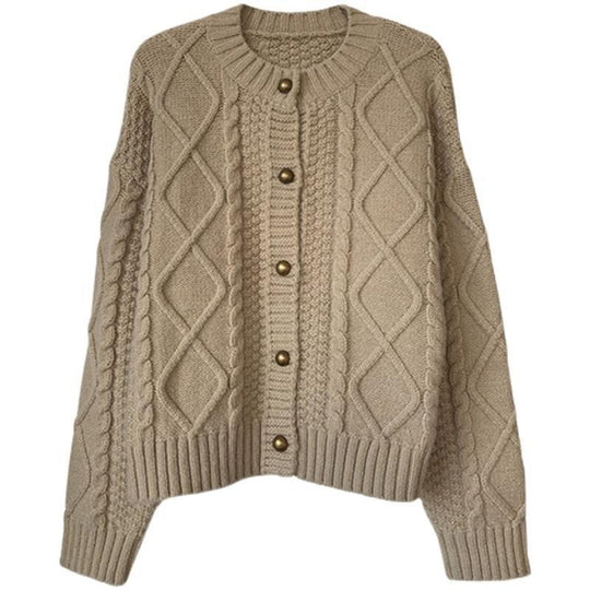 Damen Grobstrick-Cardigan mit Knopfdetails und Zopfmuster R&B