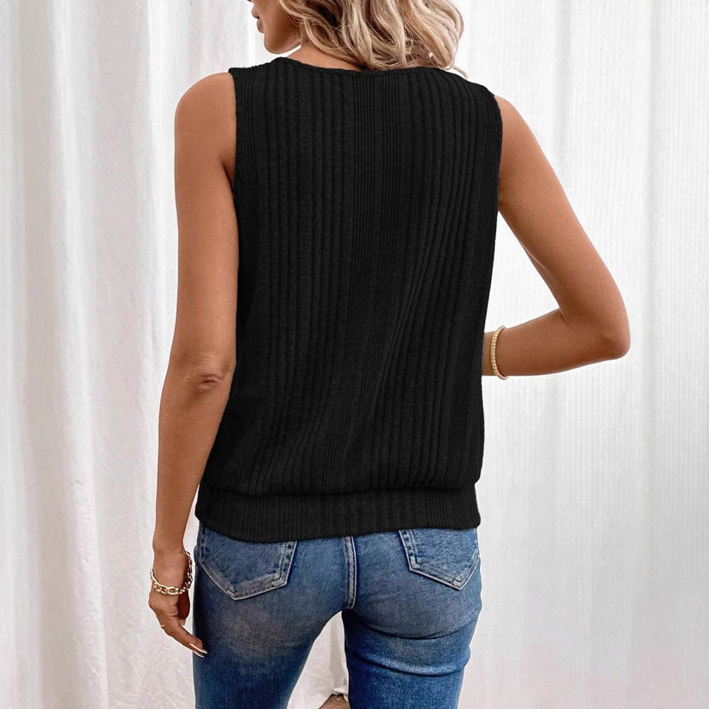 Damen nan geripptes ärmelloses Stricktop mit Schlitz-Detail und Schmuckverschluss R&B