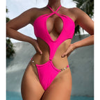 Damen Cut-Out Badeanzug mit verstellbaren Trägern und eleganten Schmuckdetails R&B