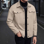 Herren nan Wolloptik-Overshirt Jacke im Shacket-Stil mit Brustklappen und Druckknopfleiste R&B