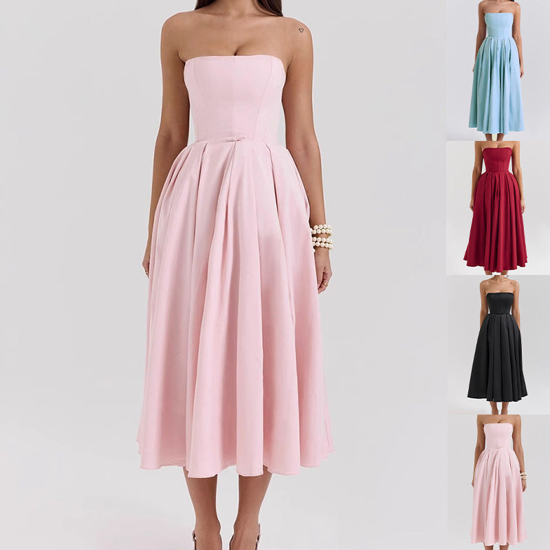 Damen Maxikleid mit schulterfreiem Design und voluminösem Saum R&B