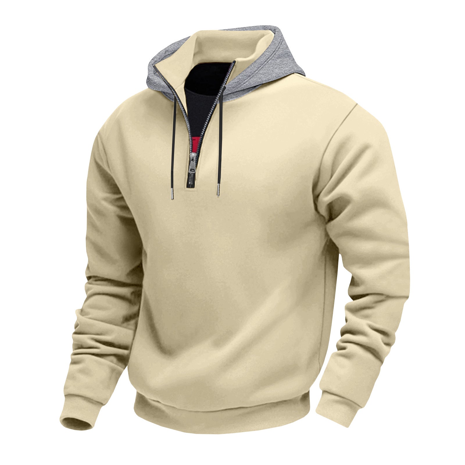Herren Kapuzenpullover mit halbem Reißverschluss und kontrastierendem Innenfutter R&B