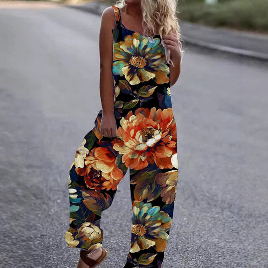 Damen Künstlerische Blumenmuster Overall R&B