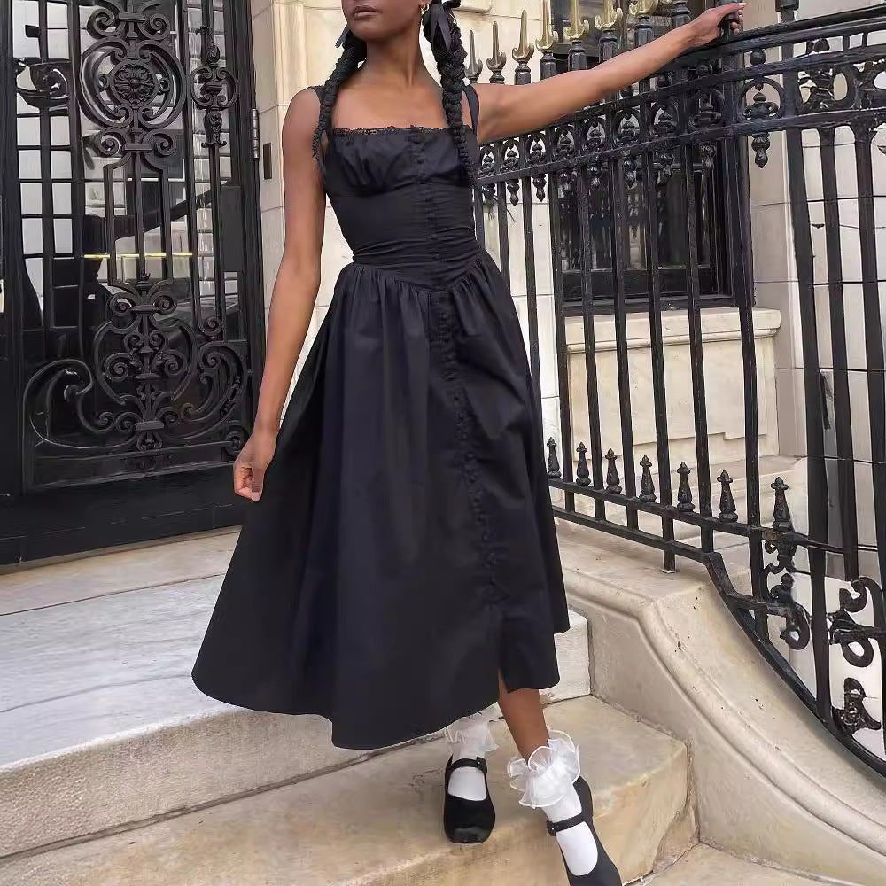 Damen Maxi-Kleid mit knöpfbarem Oberteil und schwingendem Rock R&B