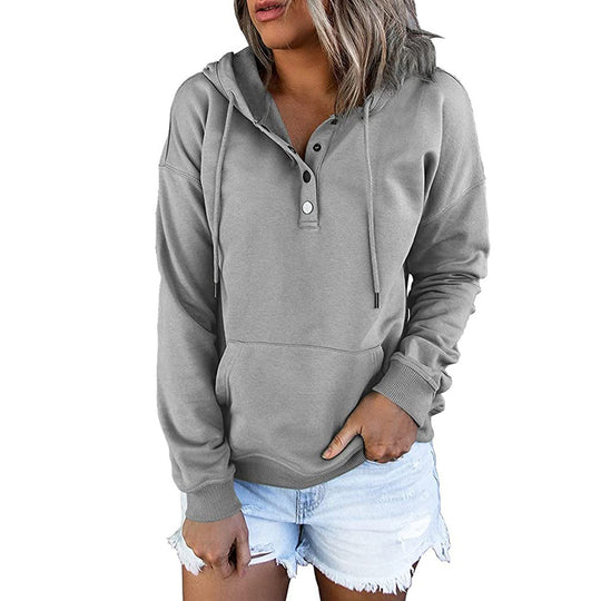 Damen Kapuzenpullover mit Knopfdetails und weichem Fleece-Material R&B