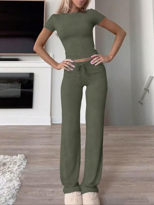 Damen lässiges Lounge-Set mit figurbetontem Oberteil und bequemer Hose R&B