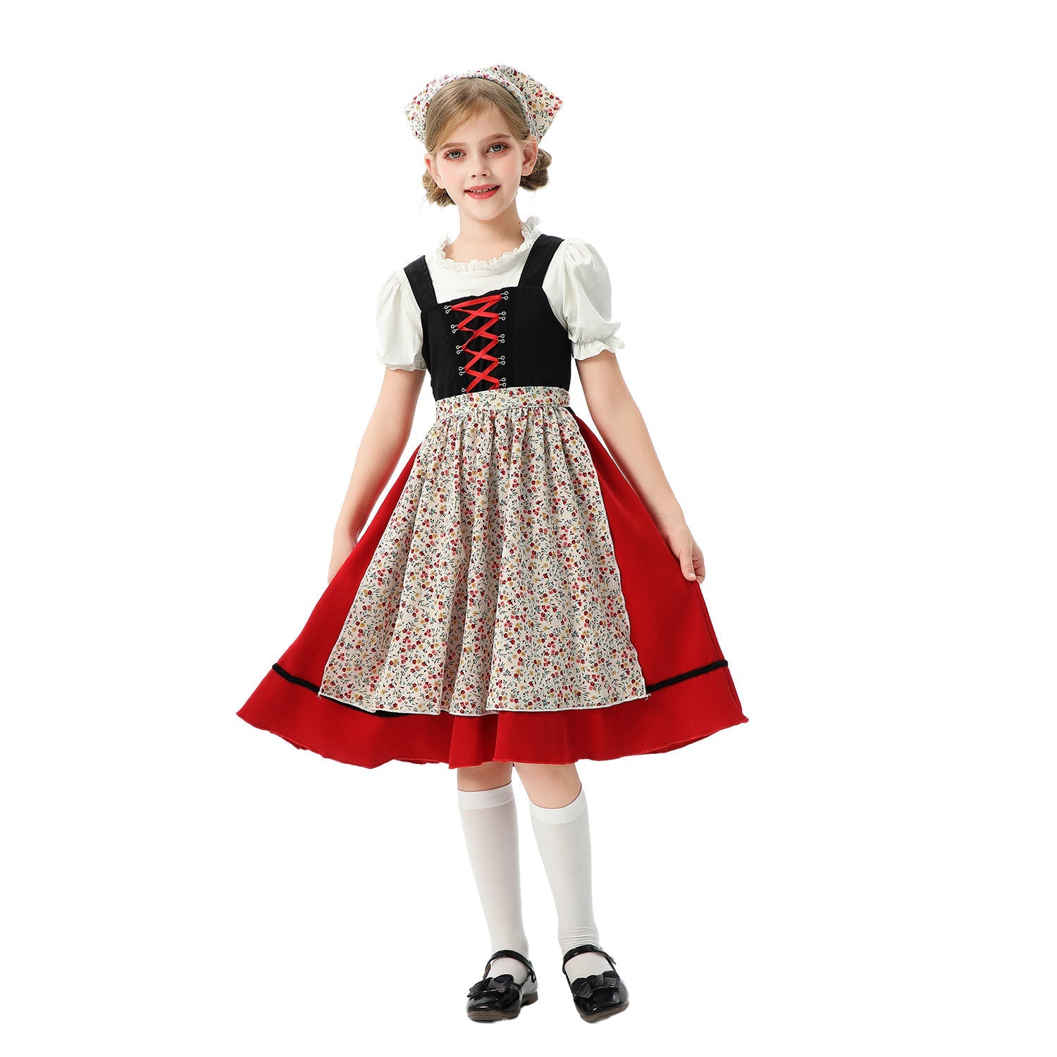 Damen nan traditionelles Kinderdirndl mit Schürze und Kopftuch R&B