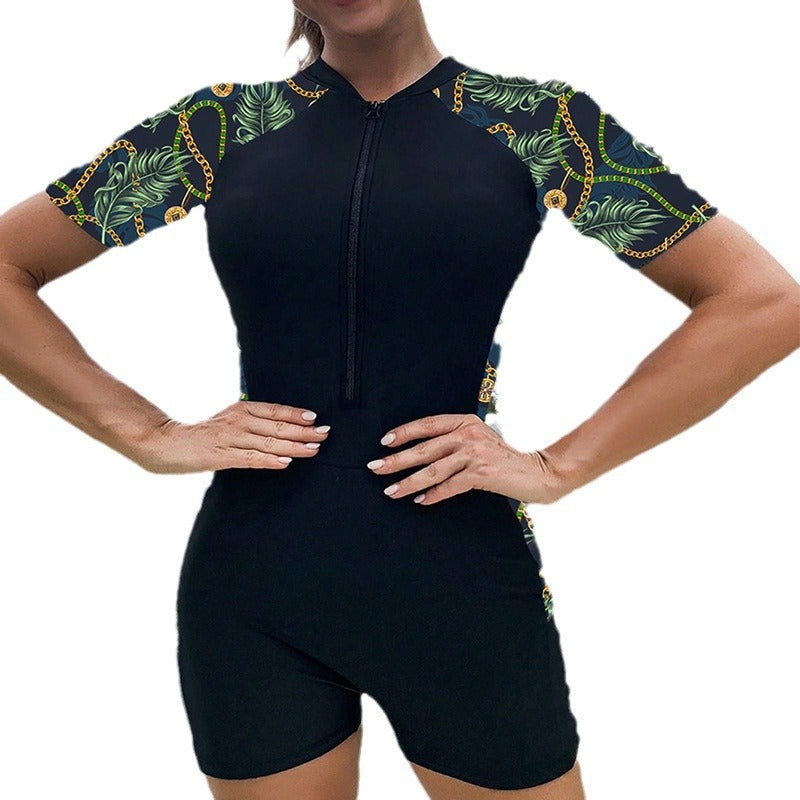 Damen Sportlicher Einteiler Badeanzug mit floralem Design R&B