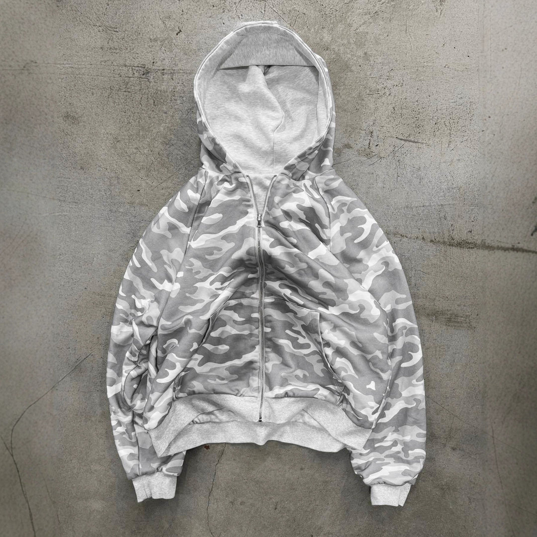 Damen Urbaner Camouflage-Hoodie mit Reißverschluss und lässigem Schnitt R&B