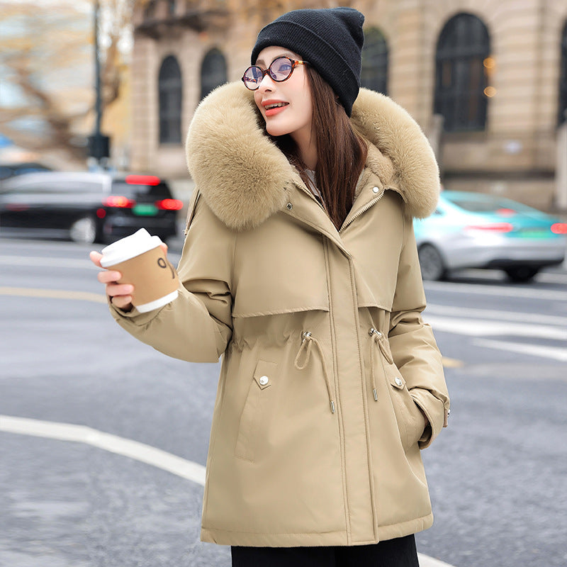 Damen Modischer Pufferparka mit luxuriösem Kunstfellkragen und praktischen Taschen R&B