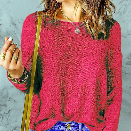 Damen Grober Strickpullover mit weitem Schnitt und dekorativem V-Ausschnitt R&B