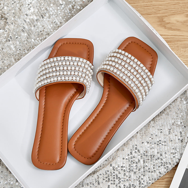 Damen Glamouröse Mules mit elegantem Perlenbesatz R&B