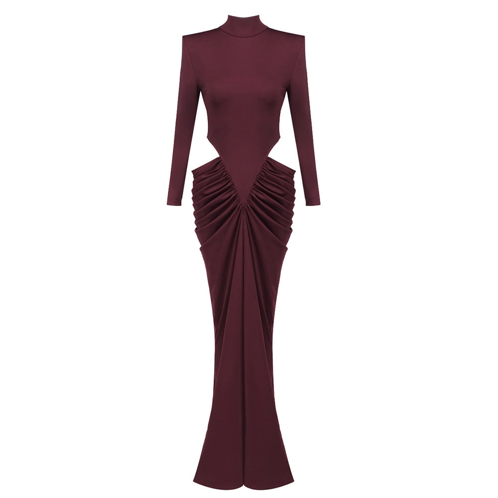 Damen elegantes langärmliges Kleid mit raffiniertem Drapierungseffekt R&B