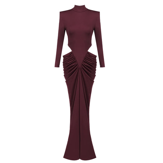 Damen elegantes langärmliges Kleid mit raffiniertem Drapierungseffekt R&B