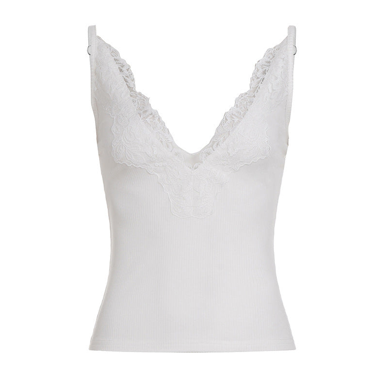 Damen Elegantes Top mit Spitzenverzierung und tiefem V-Ausschnitt R&B