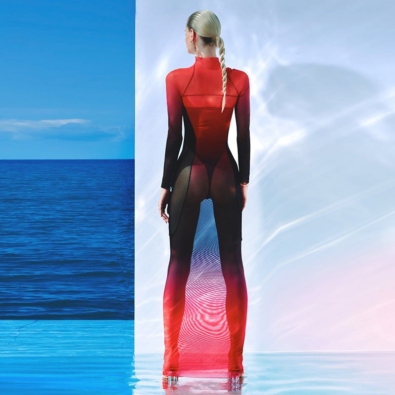 Damen Elegantes und figurbetontes Sportkleid mit hohem Kragen R&B
