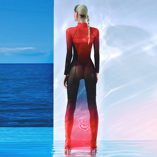 Damen Elegantes und figurbetontes Sportkleid mit hohem Kragen R&B