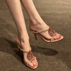 Damen elegante Pailletten-Sandalen mit verziertem Riemen R&B