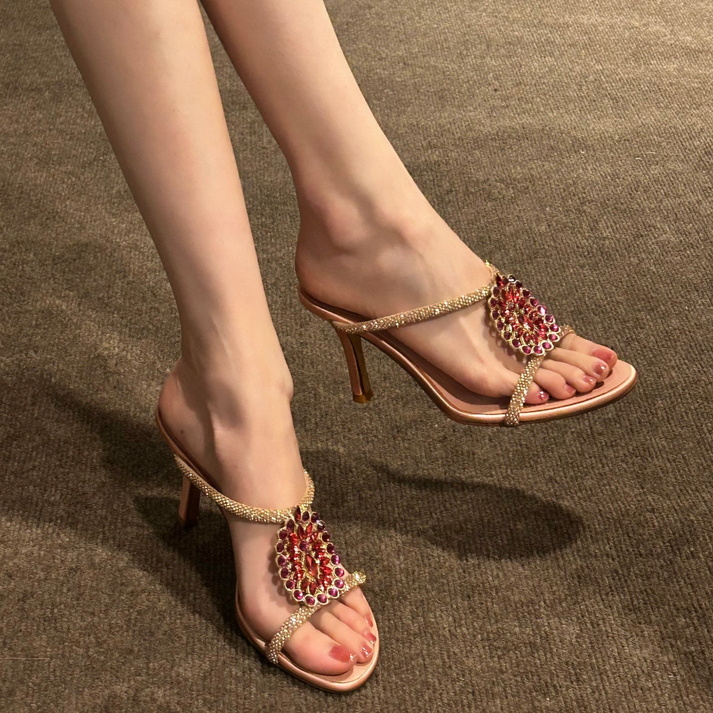 Damen elegante Pailletten-Sandalen mit verziertem Riemen R&B
