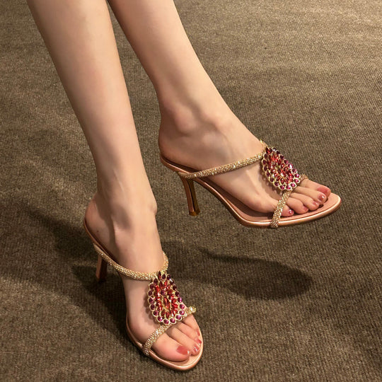 Damen elegante Pailletten-Sandalen mit verziertem Riemen R&B