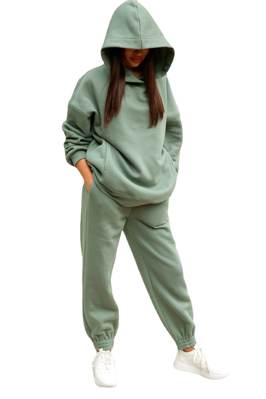 Damen lässiges Hoodie-Set mit elastischer Taillierung und praktischen Taschen R&B