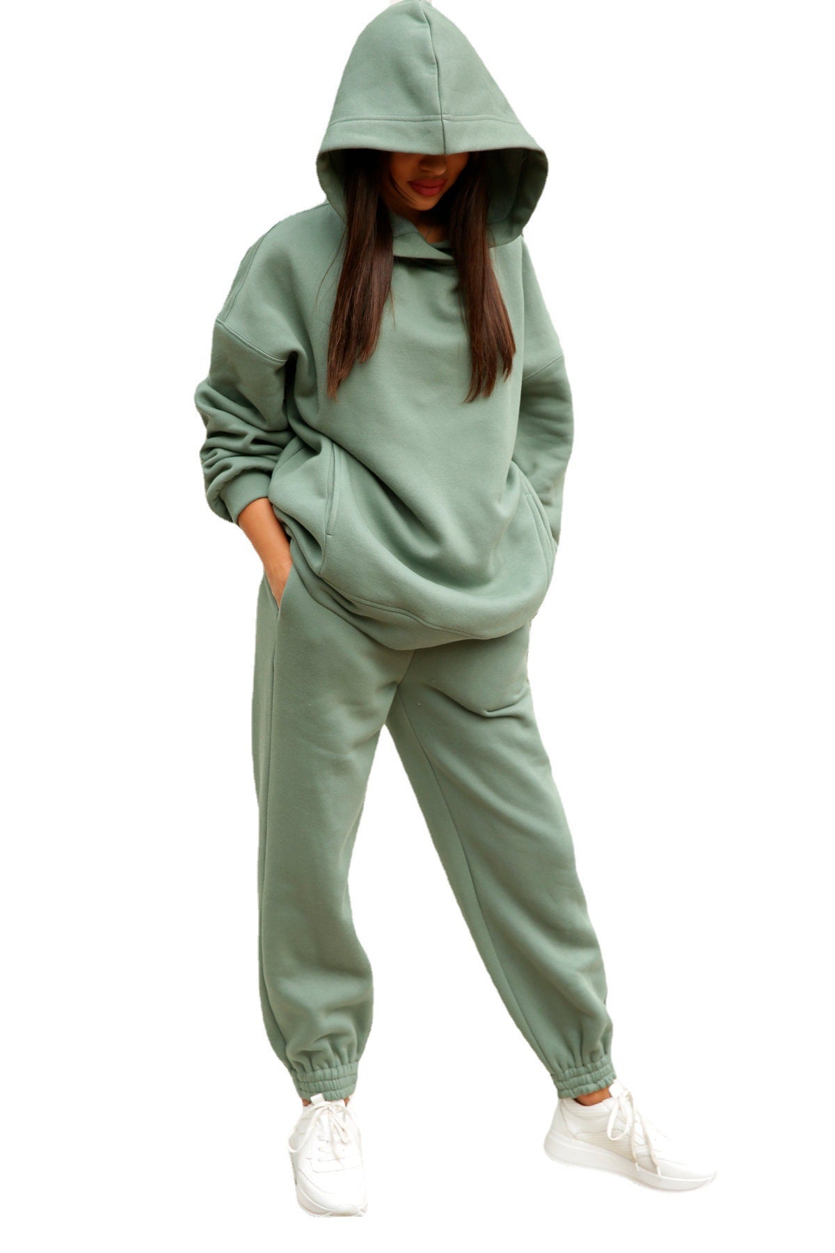 Damen lässiges Hoodie-Set mit elastischer Taillierung und praktischen Taschen R&B