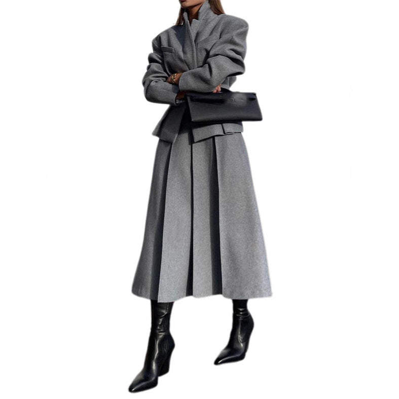 Damen elegante Oversize-Jacke mit hohem Kragen und strukturierten Ärmeln R&B