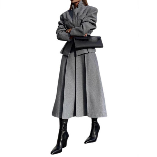 Damen elegante Oversize-Jacke mit hohem Kragen und strukturierten Ärmeln R&B