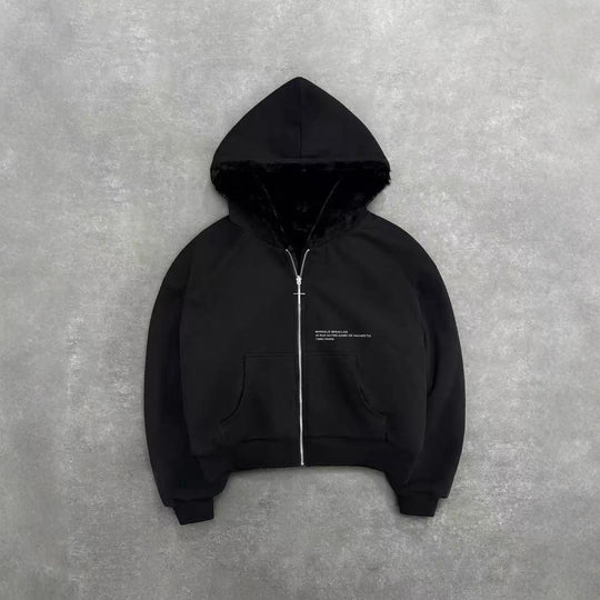Unisex nan gefütterte Kapuzenjacke kurz geschnitten mit Kreuz-Reißverschluss R&B
