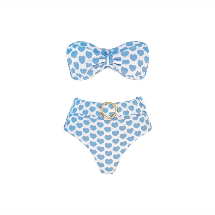 Damen Bikiniset mit herzförmigen Mustern und Rüschenrock R&B