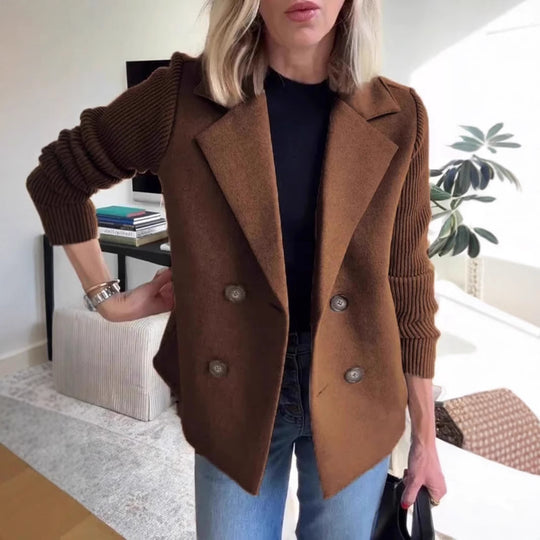 Damen Modischer Blazer mit doppelter Knopfleiste und Rippärmel R&B