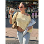 Damen lässiges Crop-Top aus leichtem Strickstoff mit asymmetrischem Saum R&B