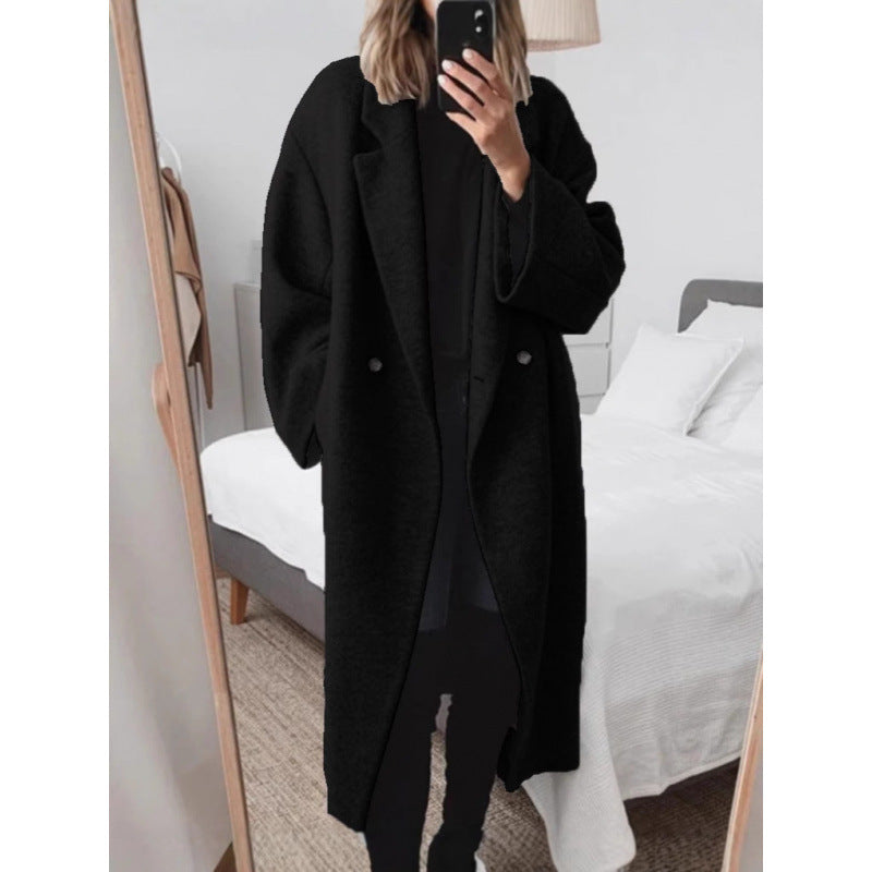Damen Oversized Wolle-Mantel mit elegantem Revers und doppelt Knopfverschluss R&B