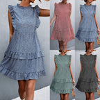 Damen luftiges Sommerkleid mit voluminösen Rüschensäumen und femininer Silhouette R&B