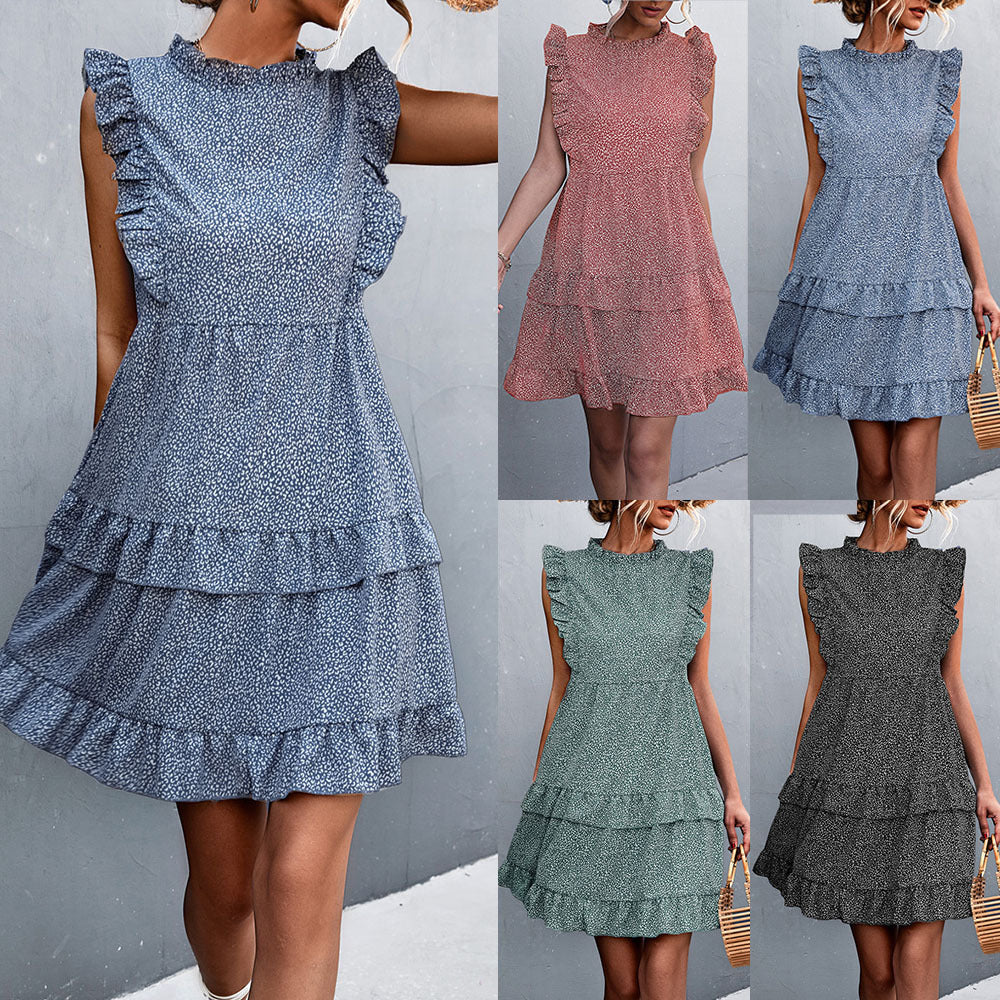 Damen luftiges Sommerkleid mit voluminösen Rüschensäumen und femininer Silhouette R&B