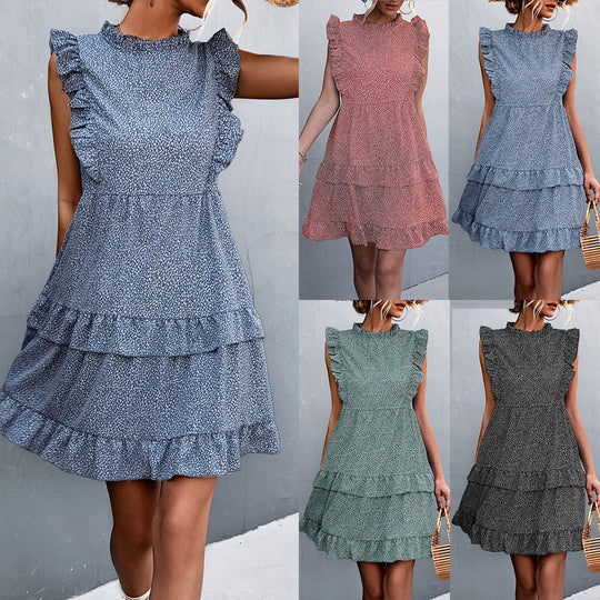 Damen luftiges Sommerkleid mit voluminösen Rüschensäumen und femininer Silhouette R&B