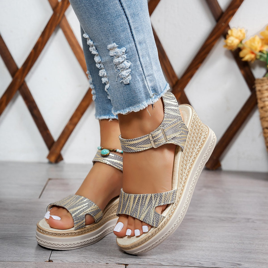 Damen Wedge-Sandalen mit raffinierten Riemen und verstellbarer Schnalle R&B