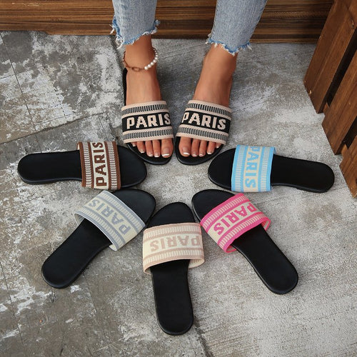 Damen Stylish Slide-Sandalen mit modischem Schriftzug R&B
