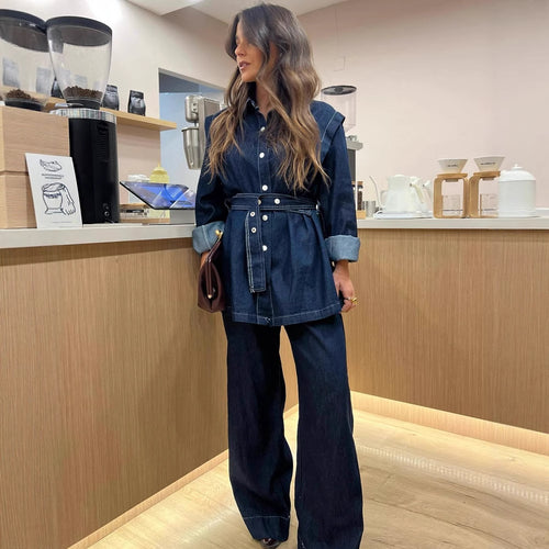 Damen Denim-Oberhemd mit taillierten Knöpfen und modischem Schnitt R&B