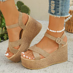 Damen elegante Plateau-Sandalen mit verstellbarem Riemen und komfortablem Fußbett R&B