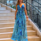 Damen Elegantes Maxikleid mit tiefem V-Ausschnitt und luftigen Stoffschichten R&B