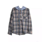 Damen nostalgische Karobluse mit Kapuze und Knopfverschluss R&B