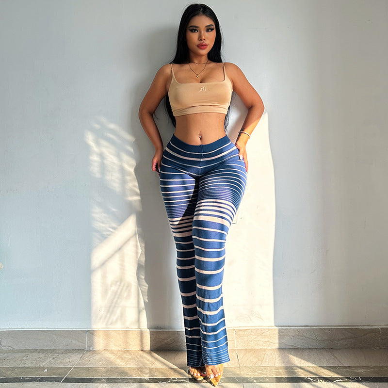Damen Hochtaillierte Streifenleggings R&B