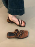 Damen modische Sandalen mit eleganten Riemen und attraktiven Leopardenmuster R&B