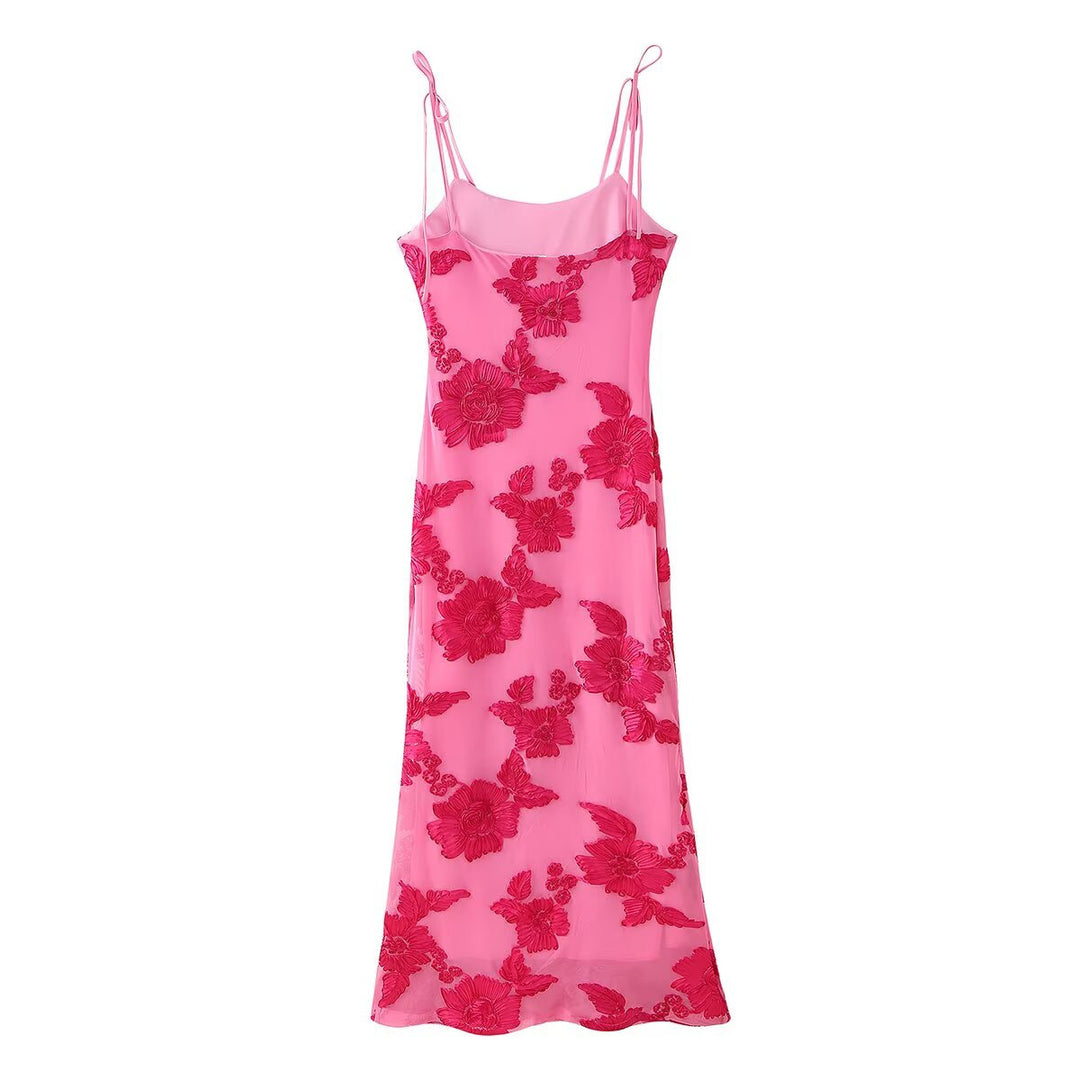 Damen Maxikleid mit floralem Spitzenmuster und verstellbaren Trägern R&B