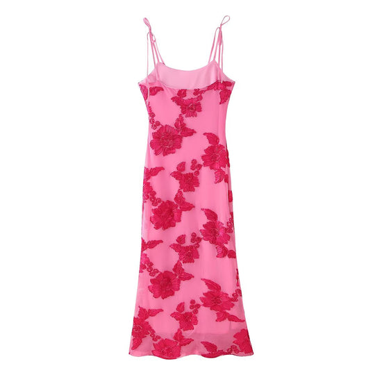 Damen Maxikleid mit floralem Spitzenmuster und verstellbaren Trägern R&B
