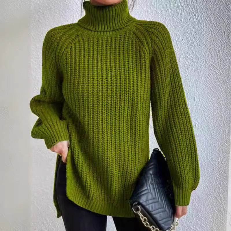 Damen Strickpullover mit hohem Kragen und strukturiertem Wabenmuster R&B