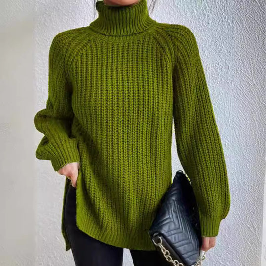 Damen Strickpullover mit hohem Kragen und strukturiertem Wabenmuster R&B