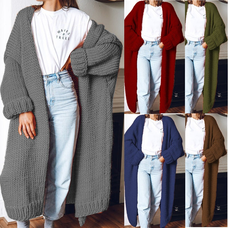 Damen Großer Strickmantel mit tiefen Taschen und voluminösen Ärmeln R&B