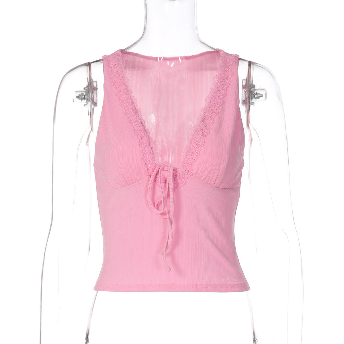 Damen Charmantes Spaghetti-Top mit verspieltem Spitzenrand R&B